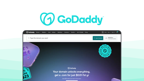 GoDaddy a domain registrar tool, featuring large domain inventory, 24/7 phone support, website builder integration, auction platform, brand trust.