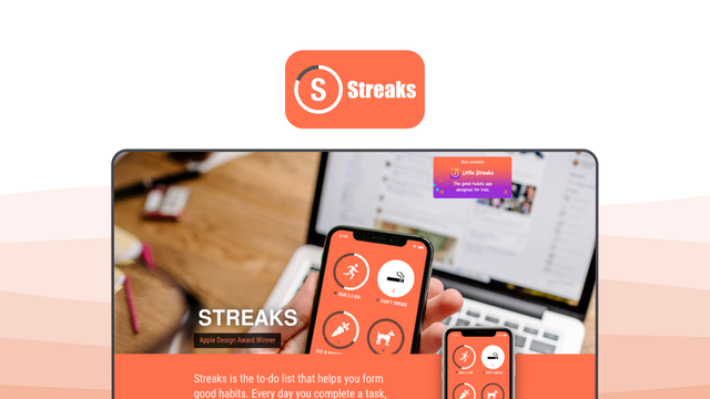 Streaks a habit tracker tool, featuring streak tracking, health integration, custom scheduling, progress visuals, watch support.