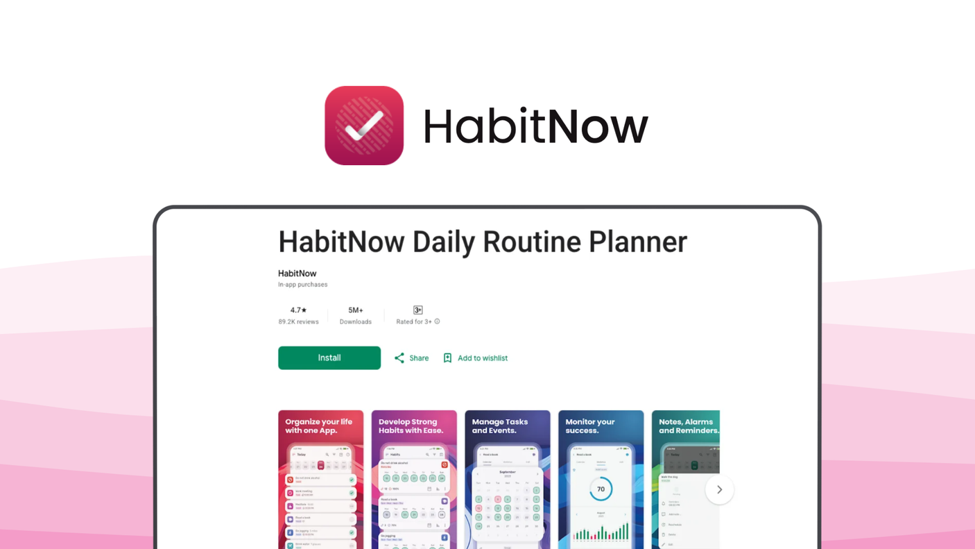 HabitNow a habit tracker tool, featuring unlimited habits, flexible scheduling, reminders, widgets support, progress charts.