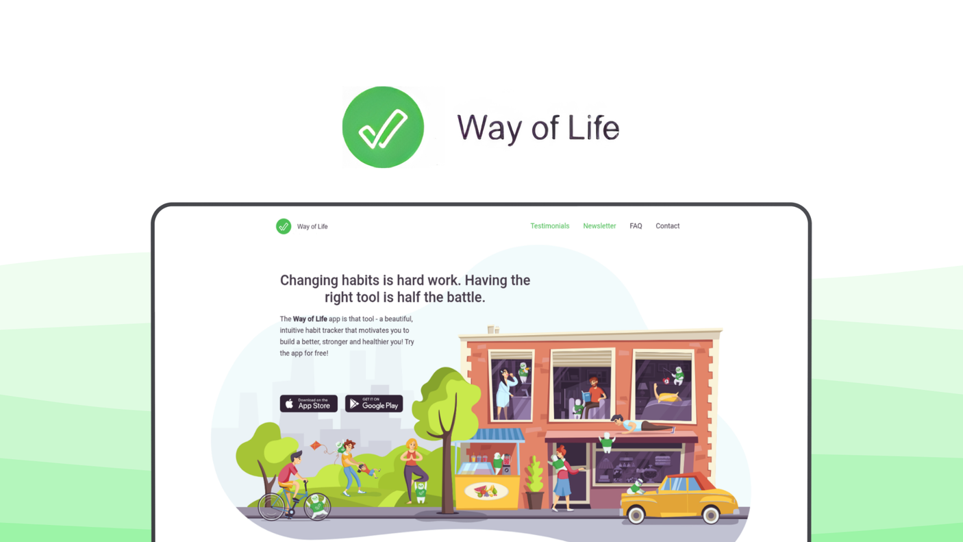 Way of Life a habit tracker tool, featuring color coded tracking, trend charts, journal notes, data export, reminders.