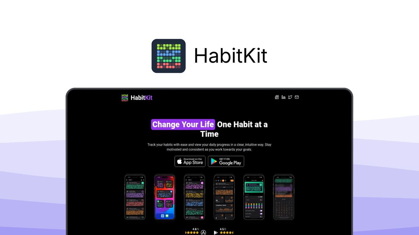 HabitKit a habit tracker tool, featuring grid charts, multi completions, streak tracking, smart reminders, widget support.