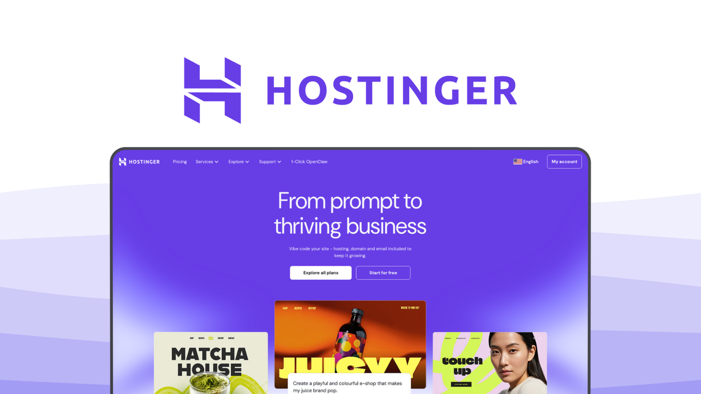 Hostinger a web hosting tool, featuring ai website builder, litespeed servers, nvme storage, free ssl, fast load speed, global datacenters.