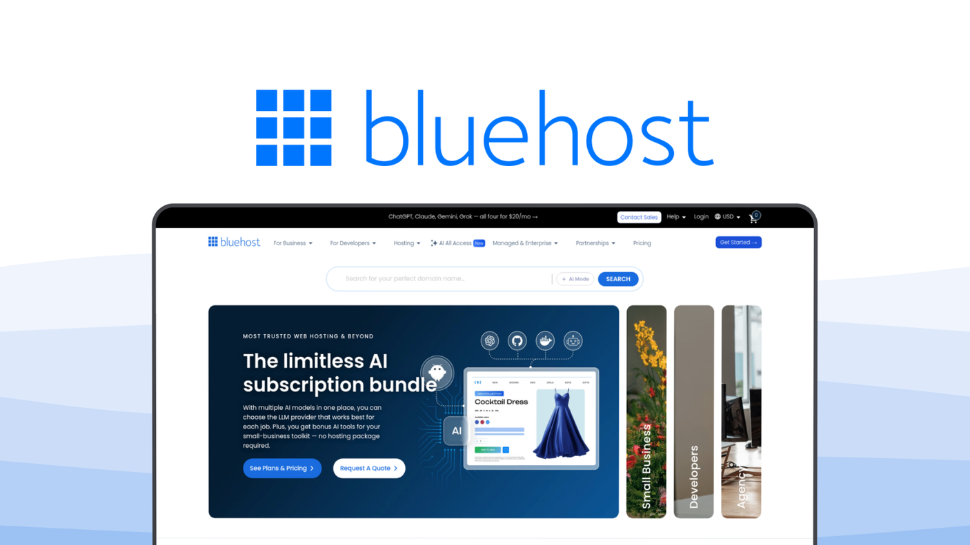 Bluehost a web hosting tool, featuring wordpress recommended, easy site builder, free domain, reliable uptime, 24/7 support.