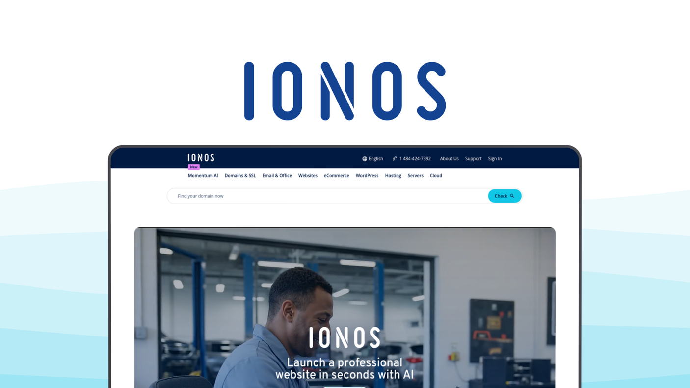 IONOS a web hosting tool, featuring low intro pricing, unlimited traffic, free domain ssl, daily backups, personal advisor.