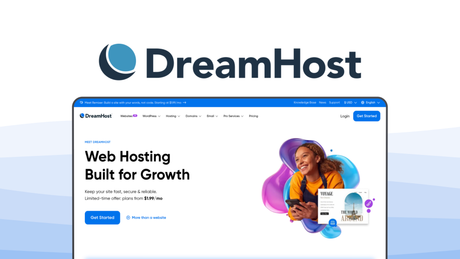 DreamHost a web hosting tool, featuring unlimited data transfers, free domain, strong privacy, reliable uptime, custom panel.