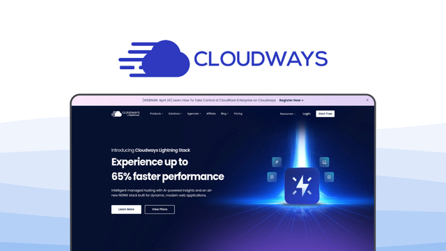 Cloudways a web hosting tool, featuring cloud hosting, server scaling, managed security, performance cache, multi-cloud support.