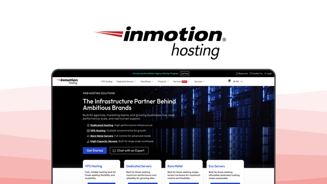 InMotion Hosting a web hosting tool, featuring free migration, ssd storage, security suite, vps options, managed woocommerce.