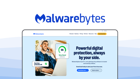 Malwarebytes an antivirus tool, featuring real time protection, low resource usage, scam guard, web protection, ransomware defense.