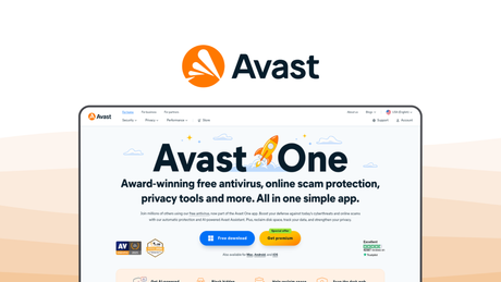 Avast One an antivirus tool, featuring smart scan, firewall shield, performance boost, banking mode, vpn security.