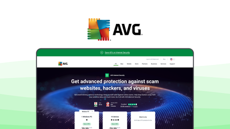 AVG Internet Security an antivirus tool, featuring email shield, webcam guard, ransomware block, web protection, device tuneup.