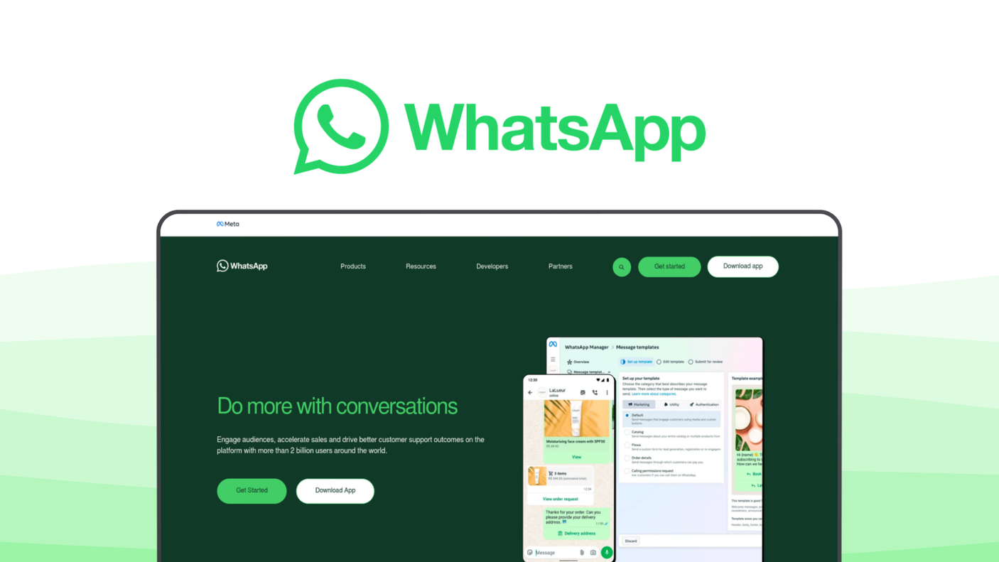 WhatsApp Business a social media platform tool, featuring product catalog, automated replies, contact labels, business profile, messaging api.