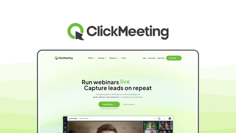 ClickMeeting a video conference tool, featuring webinar automation, event branding, polling tools, attendance reports, live streaming.