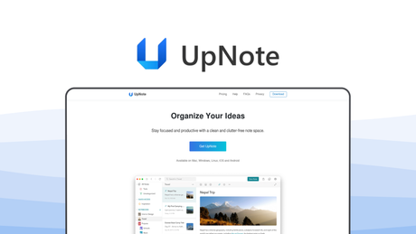 UpNote a note taking tool, featuring clean interface, notebook groups, offline notes, rich formatting, affordable pricing.