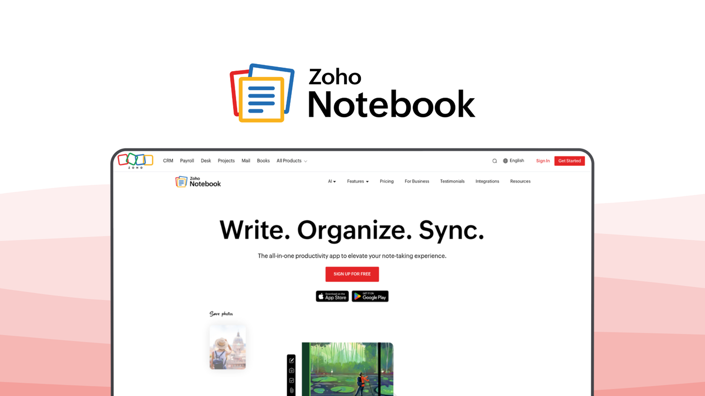 Zoho Notebook a note taking tool, featuring smart cards, cloud sync, audio notes, web clipper, gesture support.
