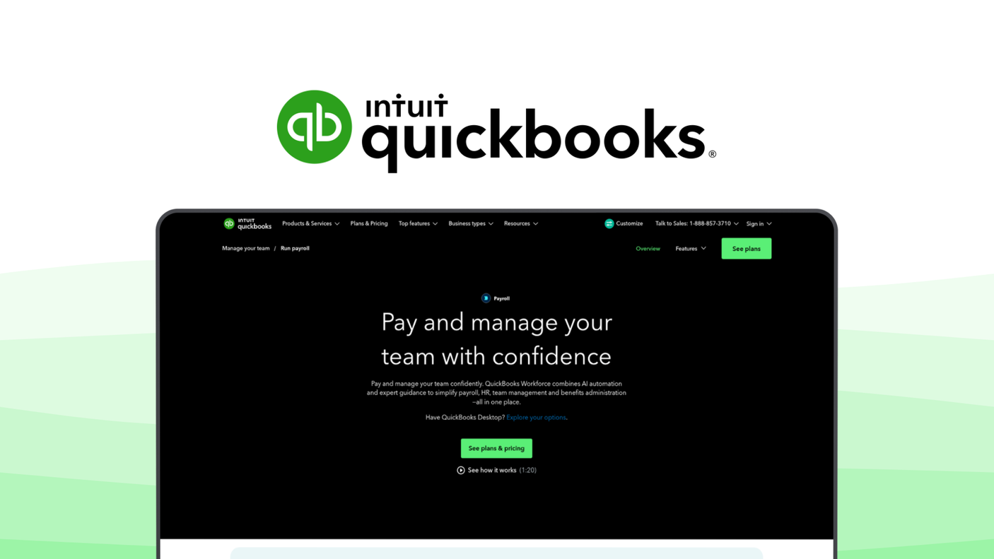 QuickBooks Payroll a payroll tool, featuring accounting integration, automated tax filing, direct deposit, time tracking, employee portal.