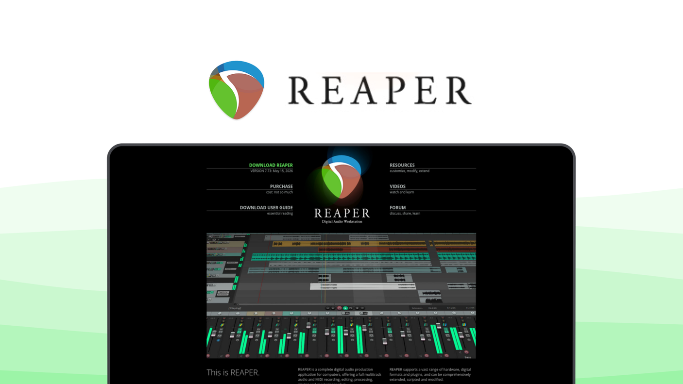 REAPER an audio editor tool, featuring unlimited tracks, vst plugins, multichannel routing, scripting support.