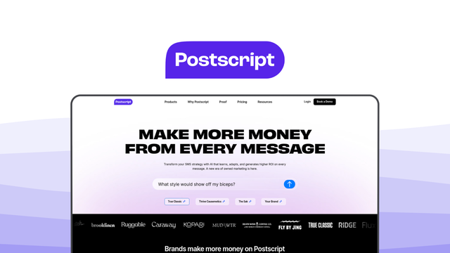 Postscript a sms marketing tool, featuring shopify integration, cart recovery, sms automation, revenue tracking.