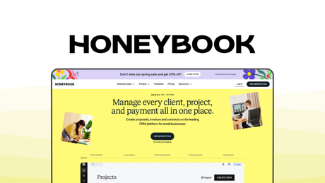 HoneyBook an invoice tool, featuring proposal management, online payments, workflow automation, contract signing, client communication.