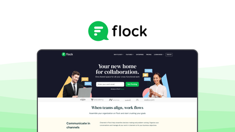 Flock a team communication tool, featuring team messaging, video calls, polls and reminders, task sharing, app integrations, shared notes.