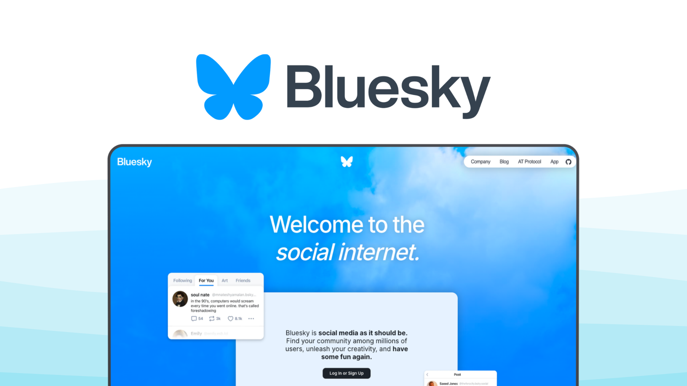 Bluesky a social media platform tool, featuring custom feeds, decentralized protocol, user handles, privacy settings, global discovery.