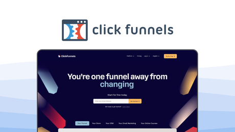 ClickFunnels a landing page builder tool, featuring sales funnel builder, one-click upsells, smart checkout, membership sites, marketing automation.