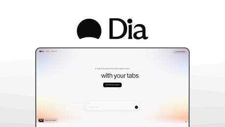 Dia a web browser tool, featuring ai context chat, custom skills, tab-aware intelligence, smart history, minimalist design.