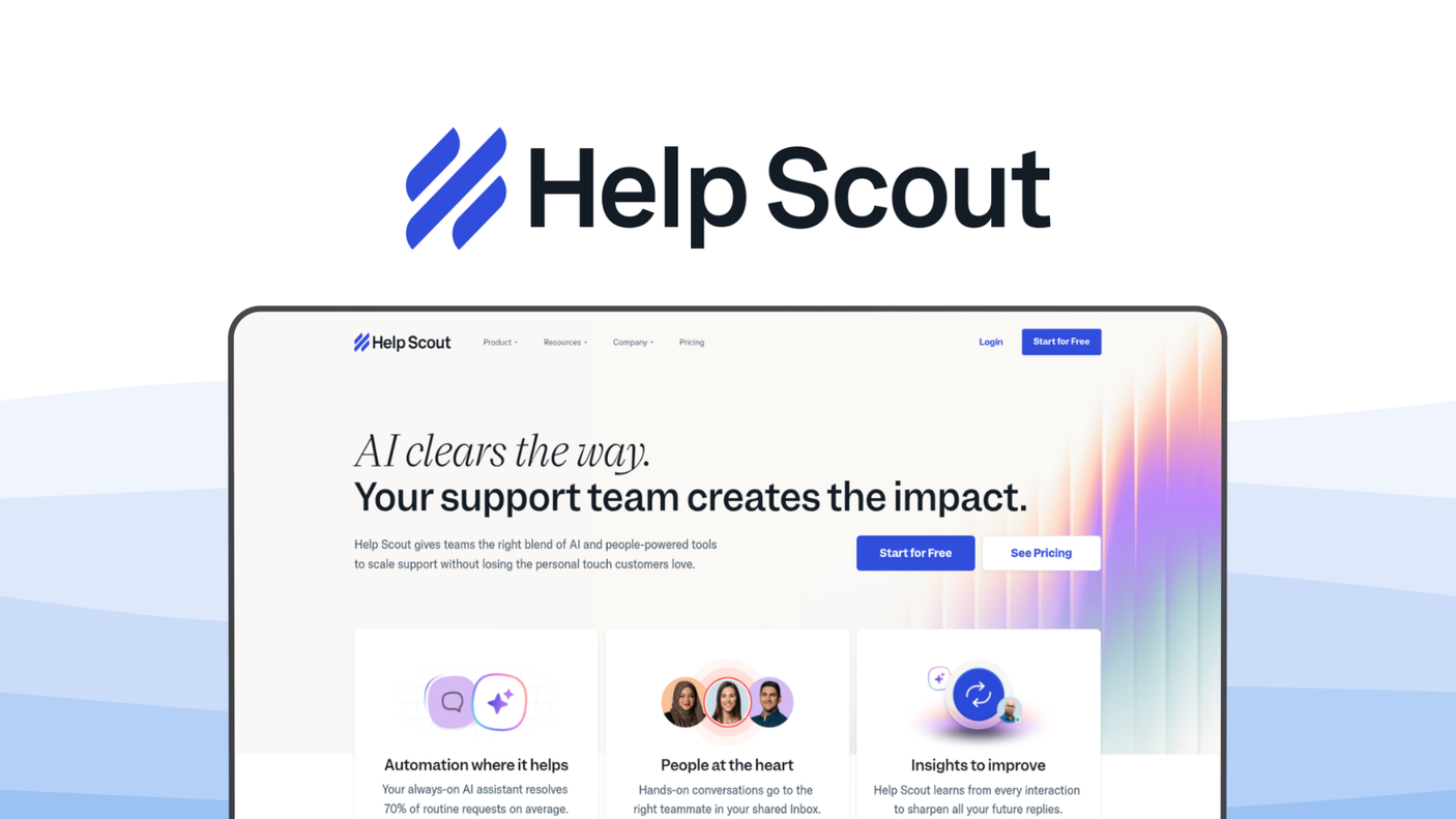 Help Scout a help desk tool, featuring shared inbox, knowledge base, live chat, customer management, reporting.