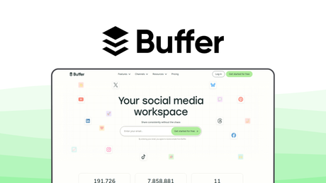 Buffer a social media management tool, featuring multi-channel publishing, engagement tools, analytics & insights, ai assistant, start page builder.