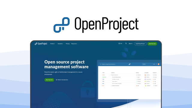 OpenProject a project management tool, featuring data sovereignty security, comprehensive gantt charts, product roadmap planning, agile task boards, integrated time tracking.