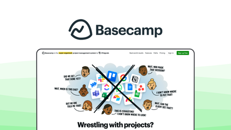 Basecamp a project management tool, featuring centralized message boards, real-time group chat, to-do list organization, automatic check-ins, document file storage.