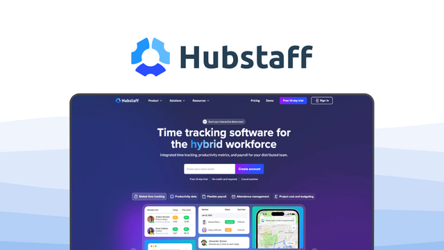 Hubstaff a time tracking tool, featuring gps geofencing, employee monitoring, automated payroll, productivity proof, online timesheets.